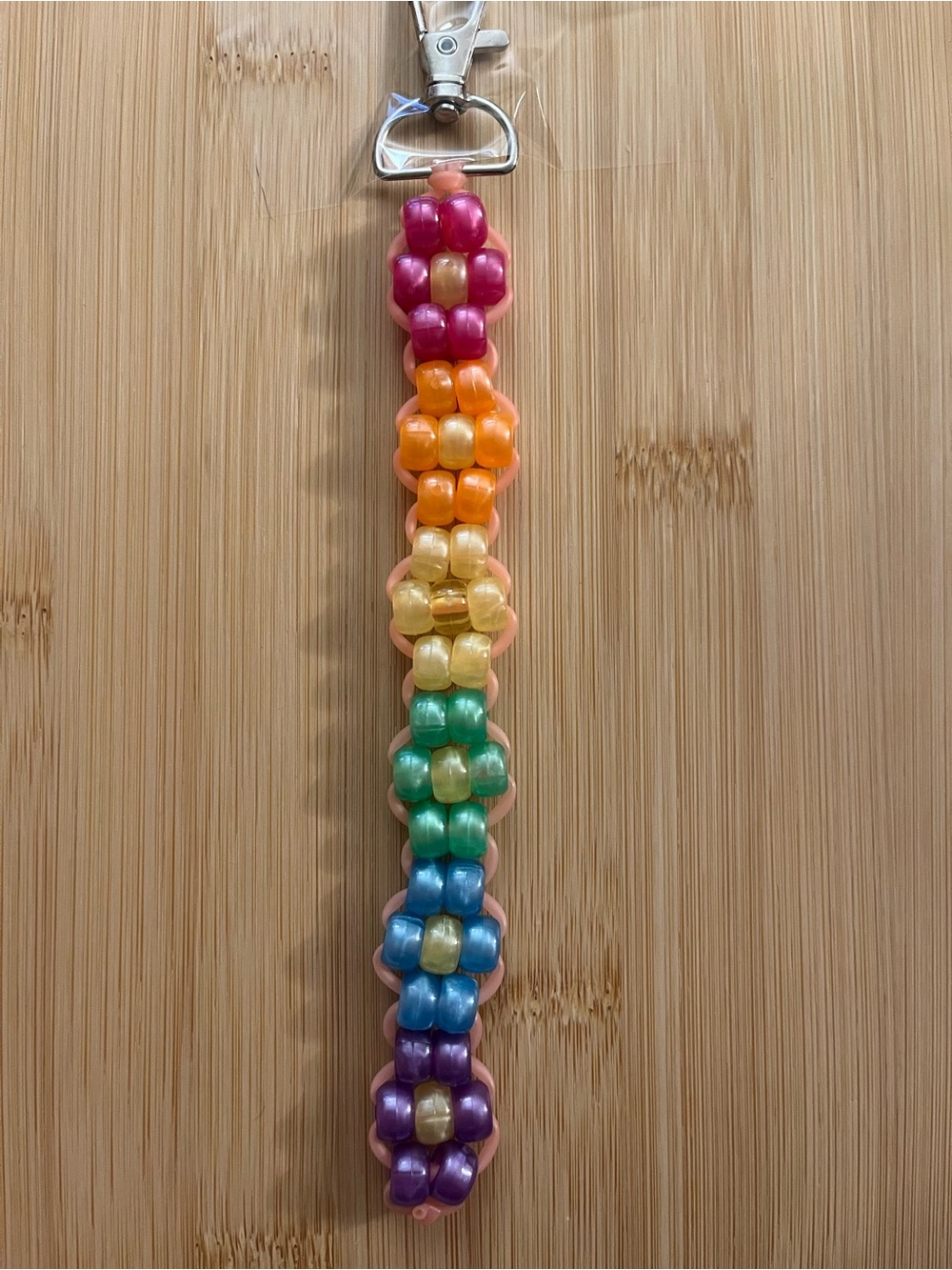 Rainbow Pony Beaded Flower Keychain